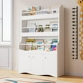 thumbnail image 4 of Cozy Castle 3 Tiers Kids Bookshelf, Multifunctional Book and Toy Storage Organizer, Wooden Kids Bookcase with Cabinet for Bedroom, Playroom, Nursery, White, 4 of 8