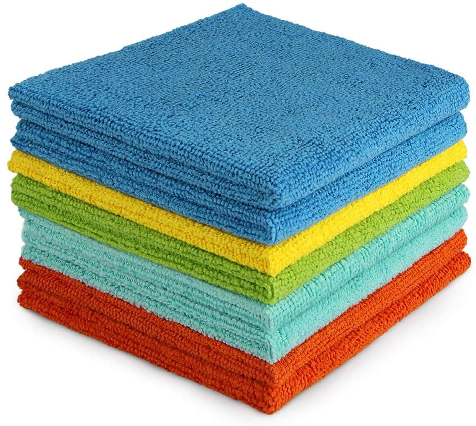 Green/Blue/Yellow/Pink Microfiber Cleaning Cloth,100Pack Cleaning Rag,Cleaning Towels with 4 Color Assorted,12X12 