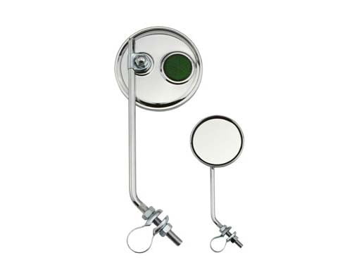 Two 2 Bicycle Chrome Round Mirrors W/ Green Reflector 3 inch Diameter 