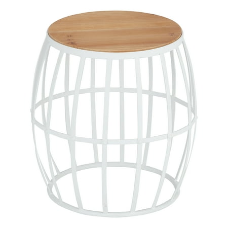 Mainstays Metal Barrel Garden Stool With Wood Top In White