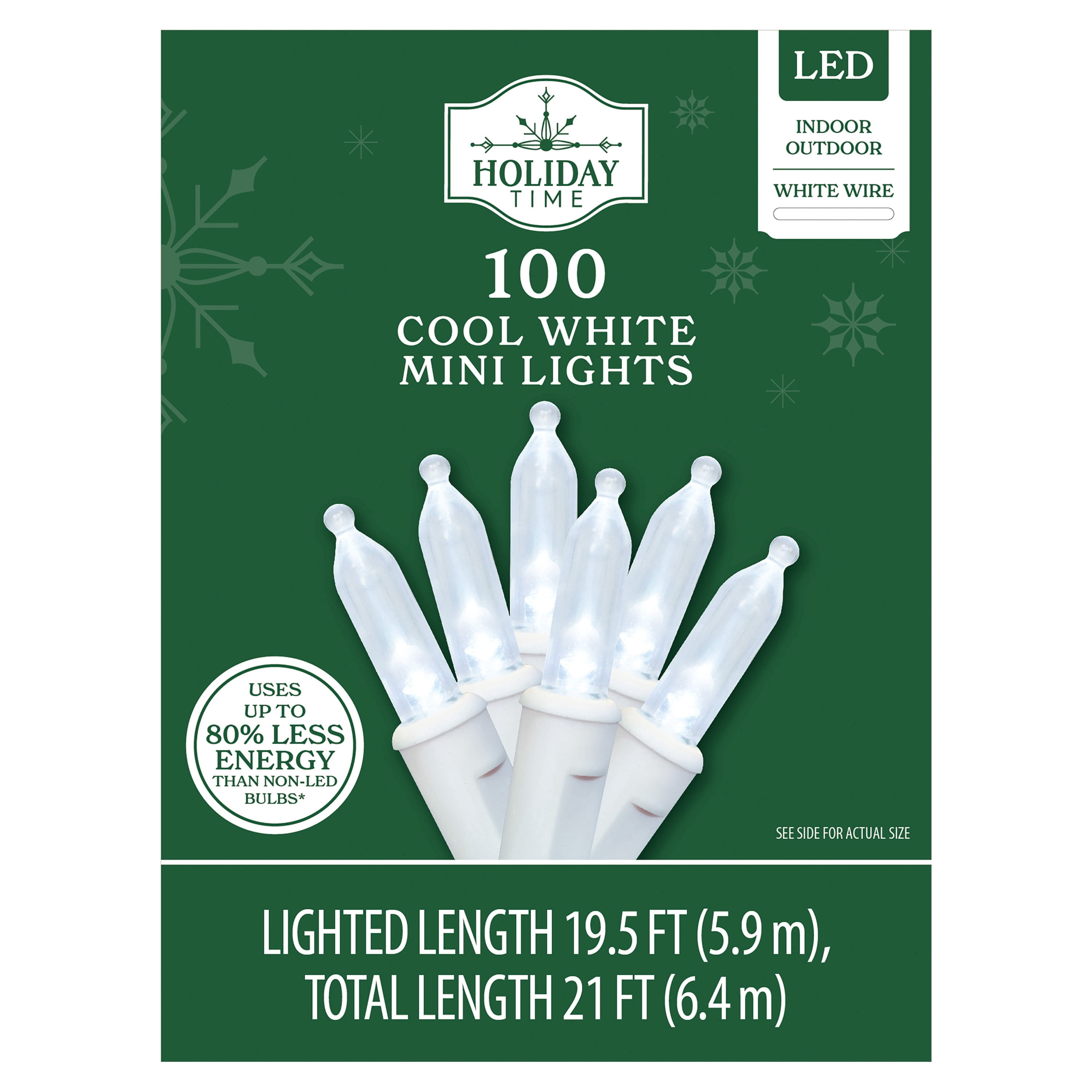 Indoor/Outdoor 100-Count LED Mini Christmas String Lights, Cool White, White Wire, 19.5', by Holiday Time