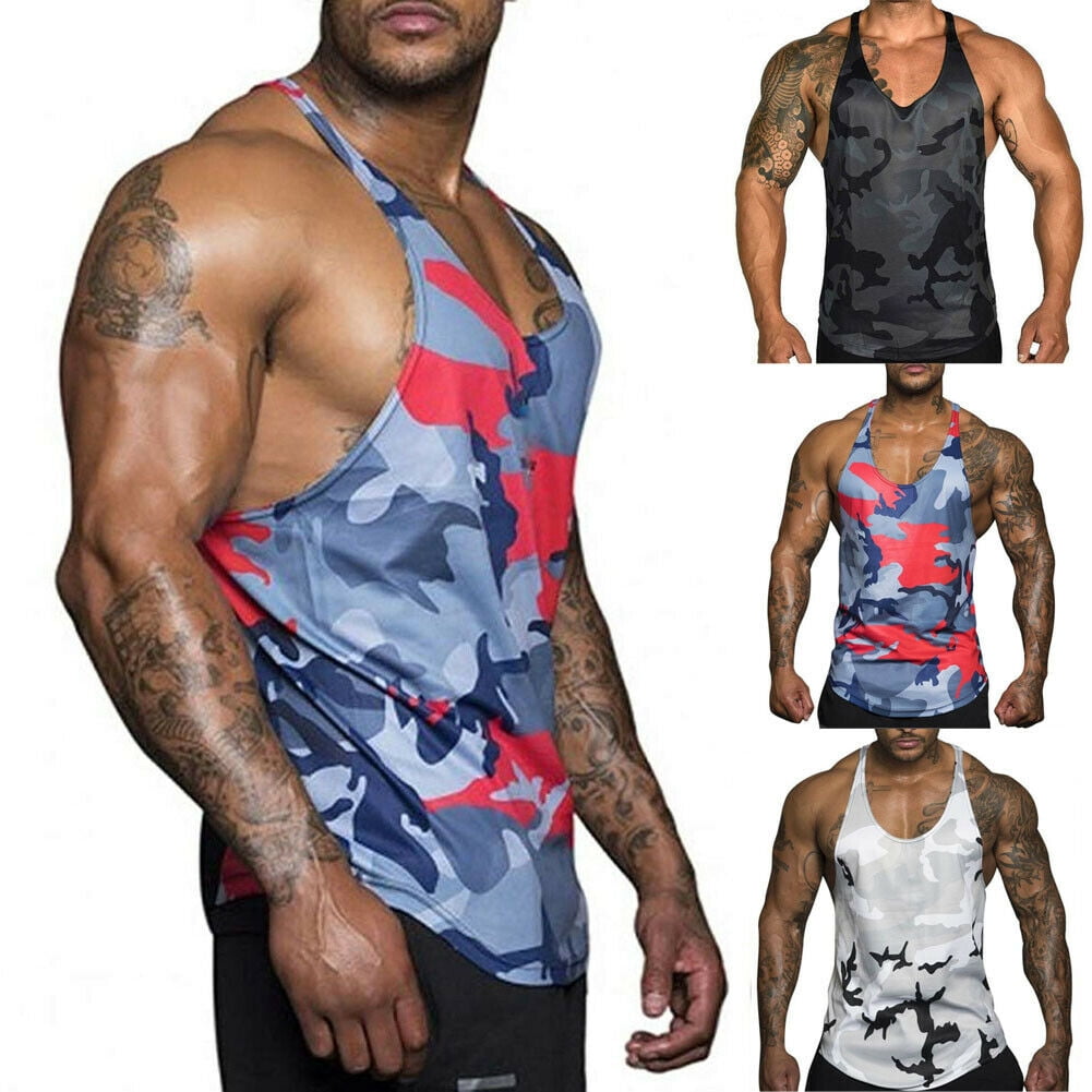 Men Workout Vest Tank Top Bodybuilding Gym Muscle Fitness Shirt Singlet ...