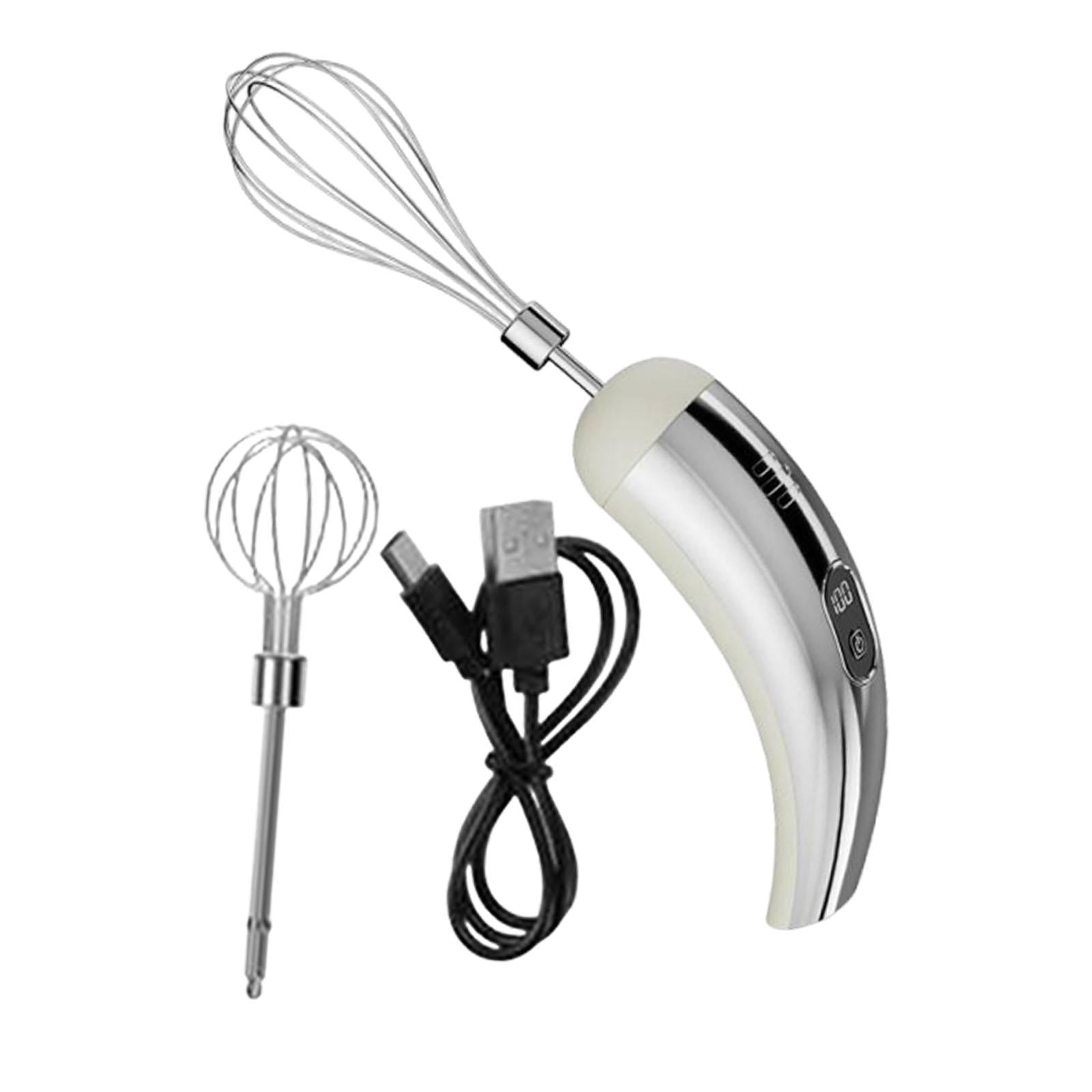 Fiocias Cordless Hand Mixer Compact Electric Egg Beater for Kitchen Baking Cake Shop Silver White