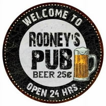 Rodney's Pub 14" Round Metal Sign Beer Bar Black Wall Decor Gift 100140039341