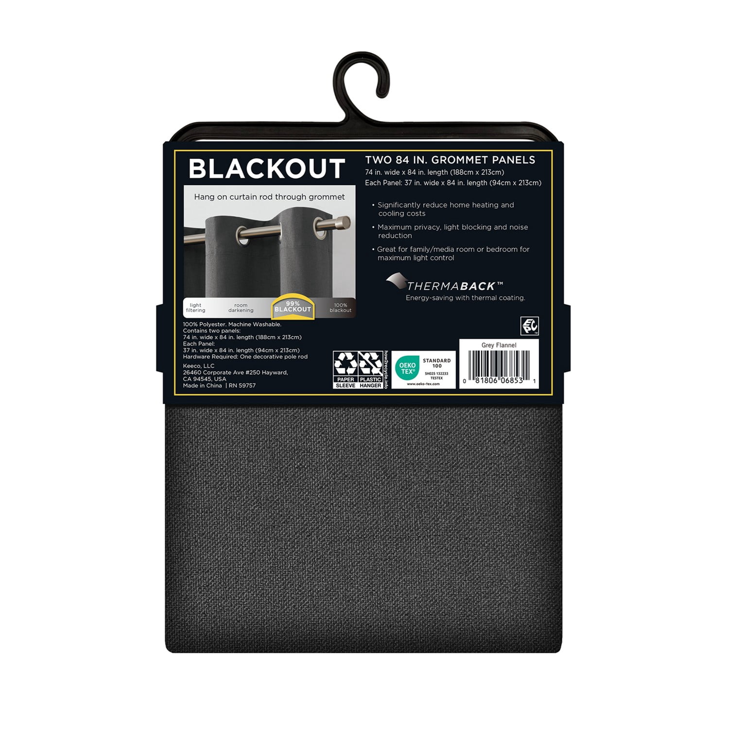 (2 pack) Eclipse Corte Solid Blackout Curtains, Set of 2, 84 Inch Long Blackout Curtains, 37" W x 84" L, Grey