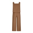 thumbnail image 5 of 2026 ! JINMGG Two Piece Outfits Women, 2026 Fashion Fall Women's 2-piece Casual Suit Linen Shorts Sleeveless Top Vest Sleeveless Crewneck Top/Shirt Suit Brown XXXL, 5 of 6