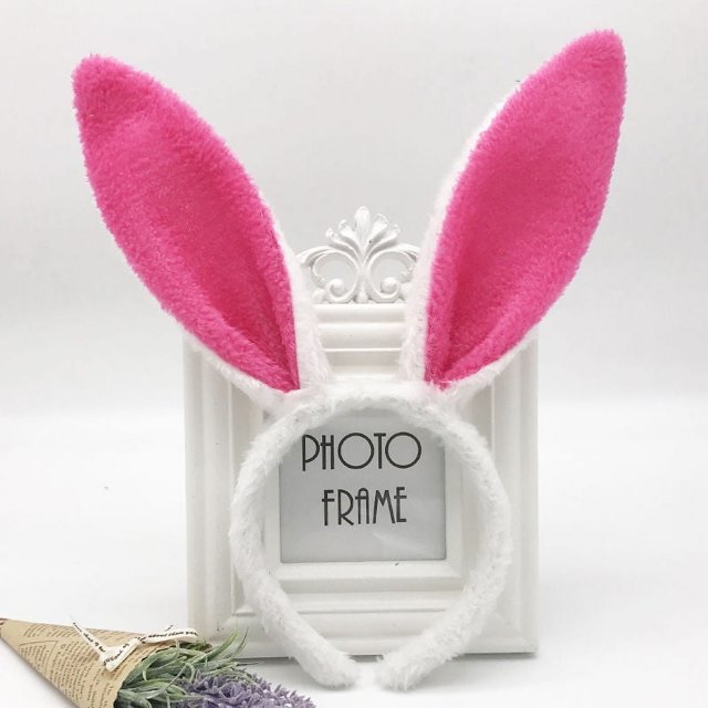 Diadema con orejas de conejo blanco pequeñas y lentejuelas de peluche de Pascua, código de barrido para enviar a los regalos de empuje Buen material
