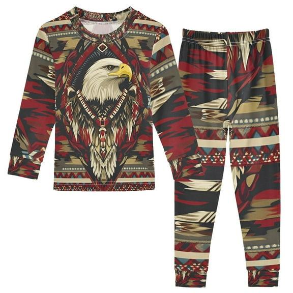FORMRS Long Sleeve Top and Pants Pajama Set for Niños 2-Piece Sleepwear, Sizes 18M-8Y, Red Abstract Eagle