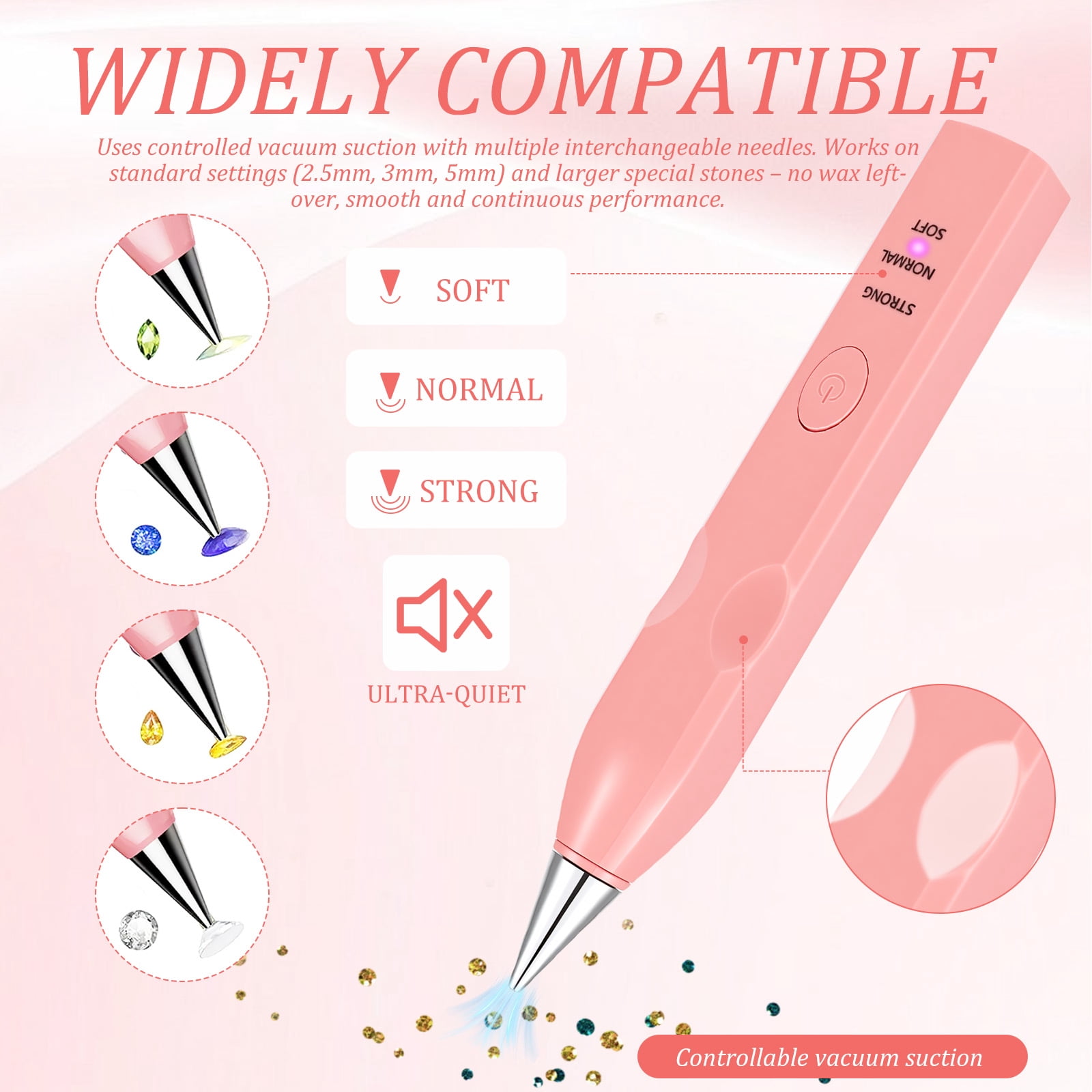 Electric Diamond Painting Pen with 4 Drill Nibs, Rechargeable Vacuum Rhinestone Art Pen Kit – Multipurpose Portable Tool for Adults DIY