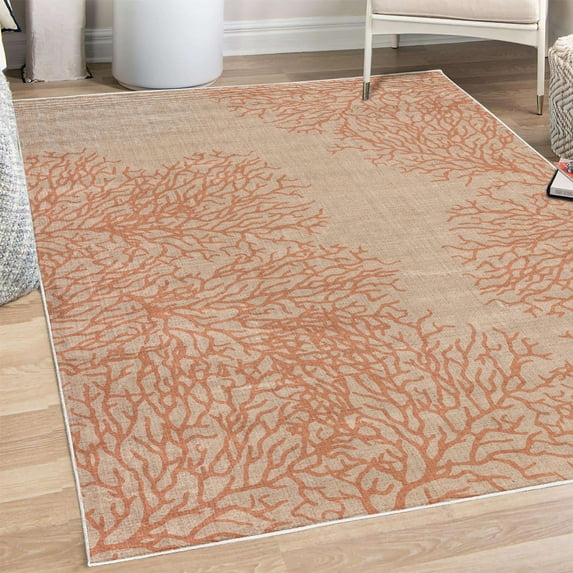 Coral Decorative Rug, Marine Art Print of Leafless Branch Look Reef Pattern Nautical Ocean Motif, Quality Carpet for Bedroom Dorm and Living Room, 6 Sizes, Salmon and Pale Peach, by Ambesonne