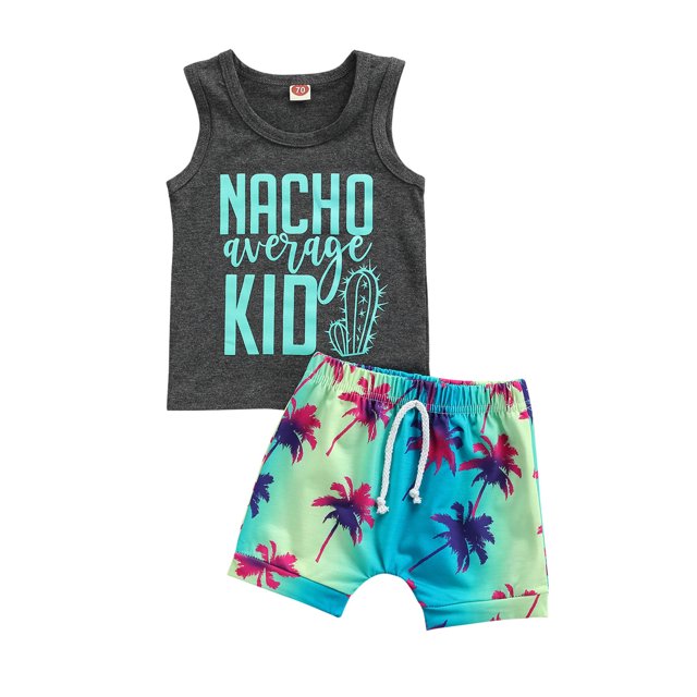 Kmbangi Little Boys Outfit Round Collar Sleeveless Letter Top Shorts