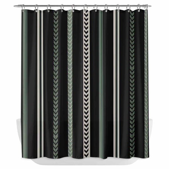 Xipuska Black Green White Shower Curtain - Water Repellent Fabric Shower Curtains Washable, Boho Vintage Abstract Striped Lines Decorative Polyester Cloth Bathroom Curtains Modern Bath Decor 66"x72"
