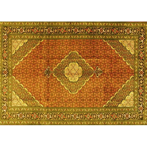 Ahgly Company Machine Washable Indoor Rectangle Medallion Yellow Traditional Area Rugs, 5' x 8'