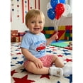 thumbnail image 4 of BemeyourBBs Toddler Baby Boy 4th of July Outfit Patriot Independent Day Clothes Letter Truck Embroidery Short Sleeve T Shirt Elastic Waist Plaid Shorts Set Fourth of July 2 Piece Summer Outfit, 4 of 9