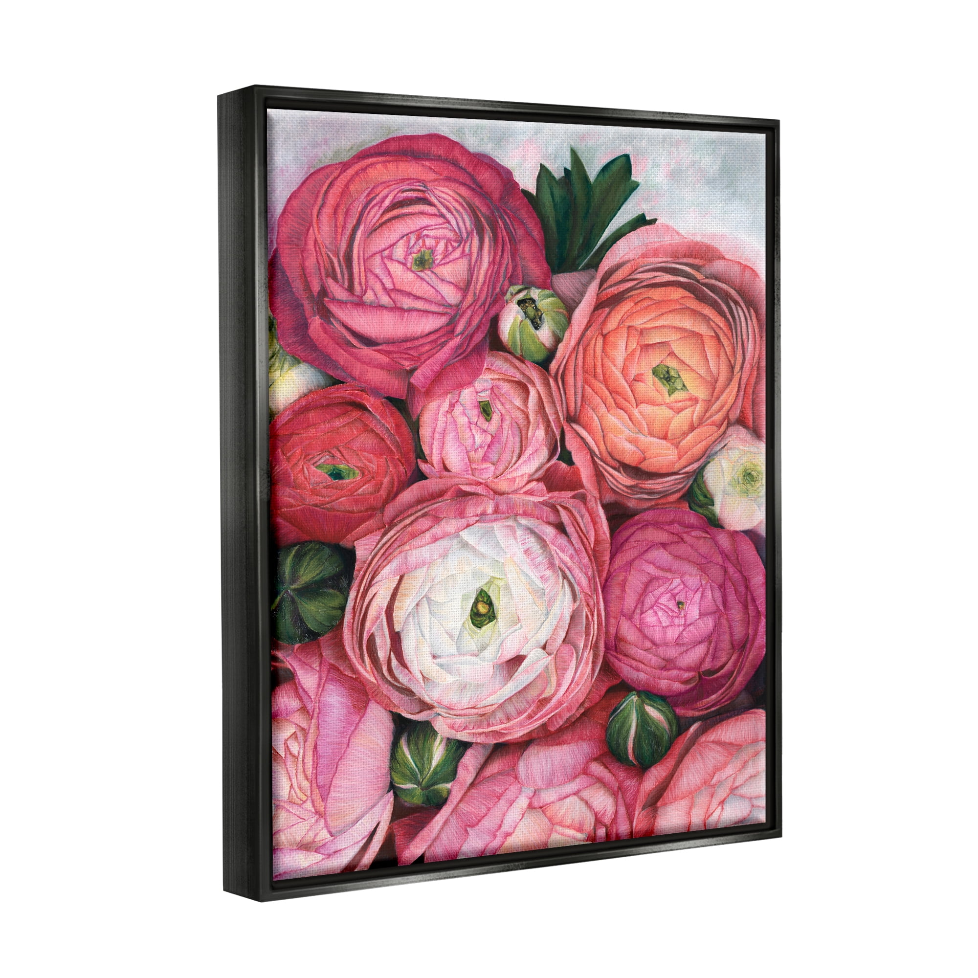 Stupell Romantic Red Peonies Budding Botanical & Floral Painting Black Floater Framed Art Print Wall Art