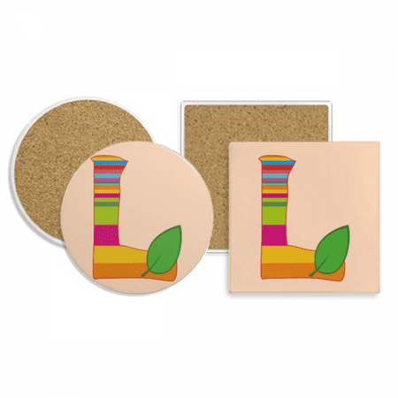 

L Alphabet Orange Fruit Cute on Pattern Coaster Cup Mug Holder Absorbent Stone Cork Base Set