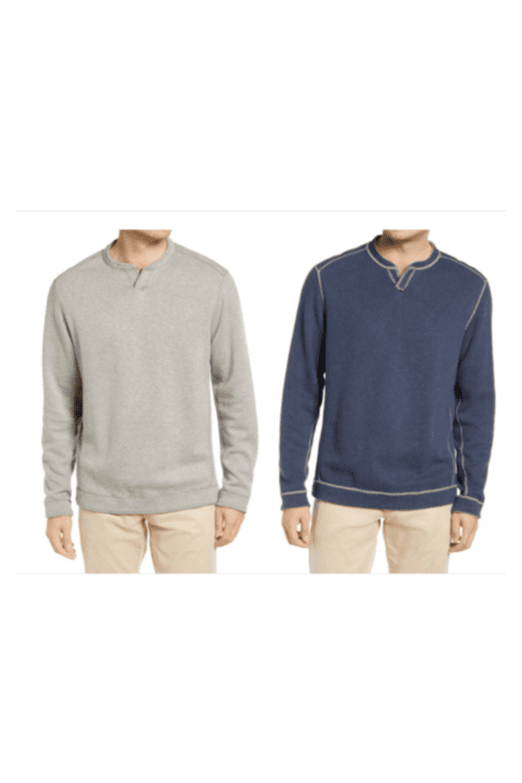 $99.50 Tommy Bahama Flipshore Sweatshirt reversible Heater gray/ blue, M