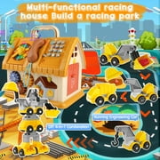 Huge Wave Toddler Montessori Toys for 1+ Year Old, 8-in-1 Multi-Functional Learning House, with 4 Building Cars and Map, Sound & Light Early Educational Kids Christmas Gifts