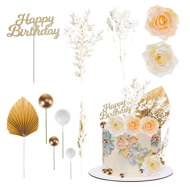 Bewildely 21 piezas de decoraciones para fiestas, adornos reutilizables dorados para tartas de cumpleaños, decoración para tartas de Kits de decoración para fiestas