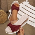 thumbnail image 2 of KIJBLAE Women's Solid Color One Band Open Toe Sandals, Thick Sole Wedge Comfort Casual Summer Beach Outdoor Slippers Wine 41, 2 of 9