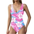 thumbnail image 4 of Avrnliq Womens Multicolor Tropical Hibiscus One-Piece Swimsuit, Deep V-Neck High-Cut Leg Swimsuit for Beach Vacation,Size L, 4 of 6