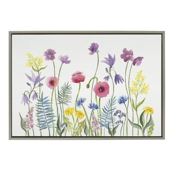 Kate and Laurel Sylvie Wildflowers Framed Canvas Wall Art by Patricia Shaw 23x33 Gray Decorative Flower At for Wall