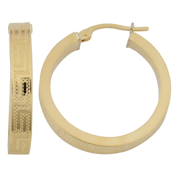 KoolJewelry 18k Yellow Gold 4x20mm Greek Key Hoop Earrings