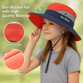 thumbnail image 2 of Kids Sun Hat, Wide Brim Bucket Hat for UV/Sun Protection, Foldable Cowboy Hats with Ponytail Hole, Cooling Mesh Fishing Hat for Beach Outdoor, Red & Dark Gray, 2 of 9