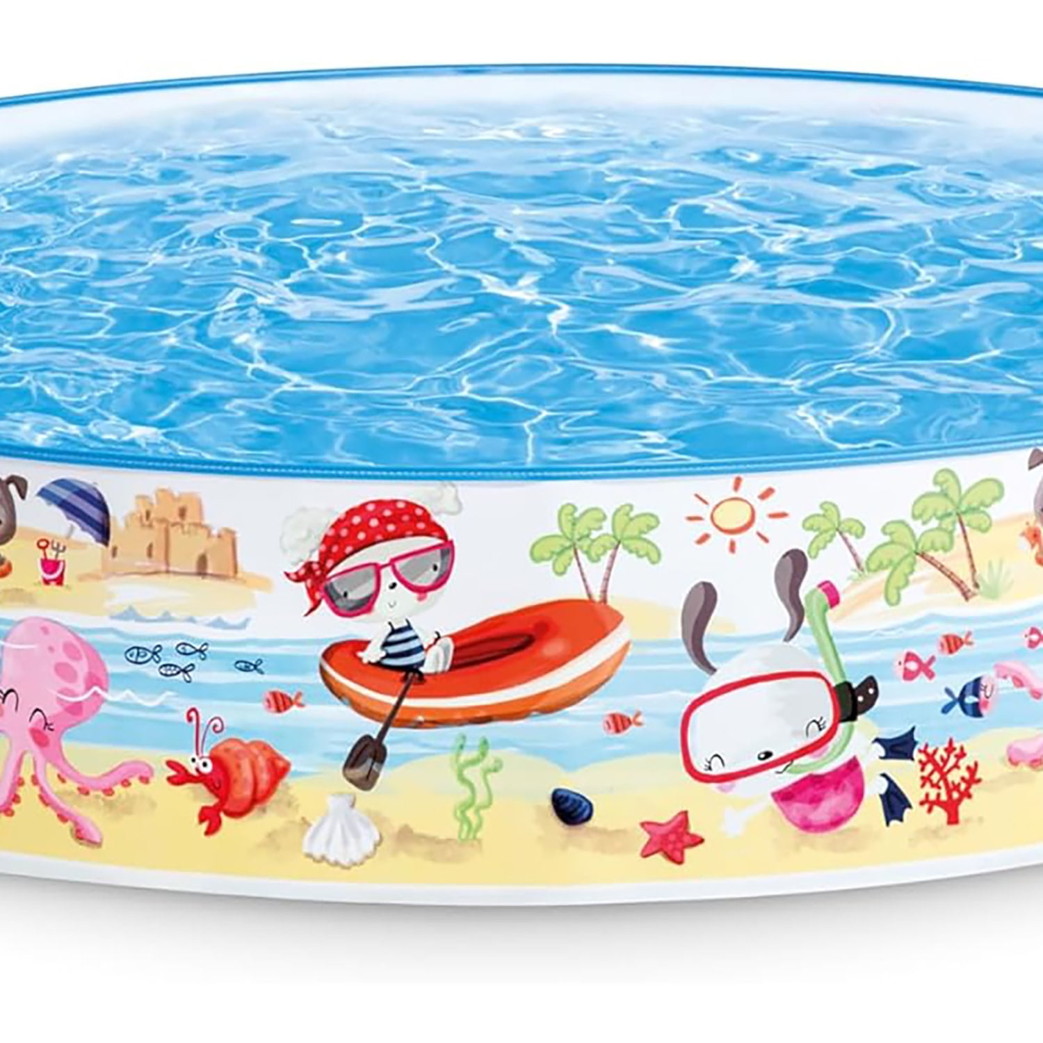 Intex: Snapset Pool: Fun At The Beach - 5'x10", Snorkel Buddies Pattern, Water Splash Kiddie Pool, Outdoor & Backyard, Pop-Up Walls, Kids Ages 3+