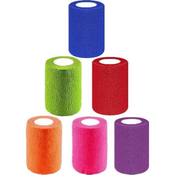 6 Pack 3" x 5 Yards Self Adhesive Bandage Wrap Breathable Cohesive Vet Wrap for Pets,Elastic Self-Adherent Tape for Sports,Wrist,Ankle ( Mixed Colors)