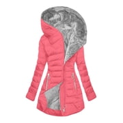 Penkiiy Winter Coats For Women Plus Size Quilted Puffer Down Fleece Warm Thicken Hooded Parka Jacket Pocket Zip Padded Outwear L Pink