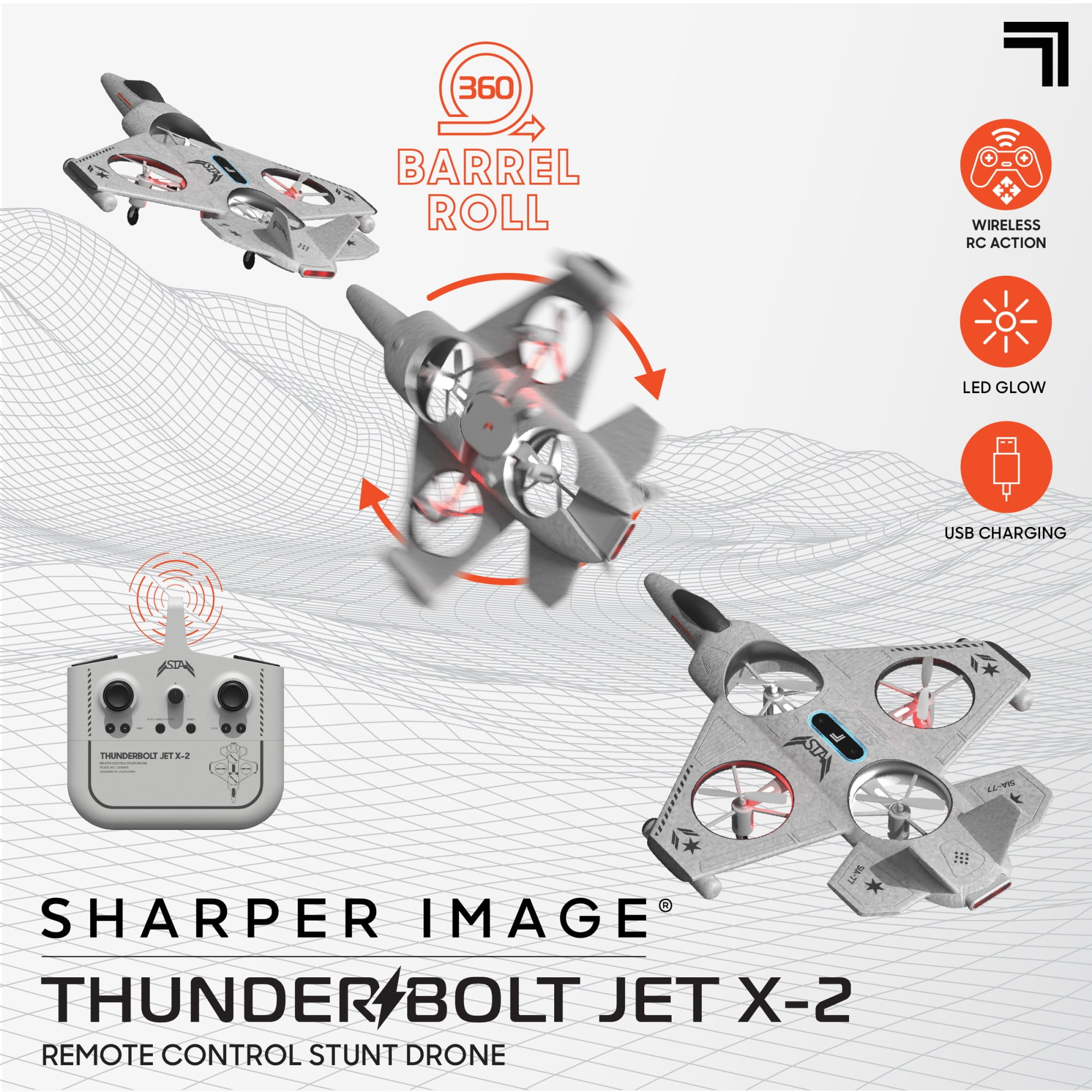 Sharper Image Toy RC Thunderbolt Jet X-2 Stunt Drone Lightweight Foam  Design M1