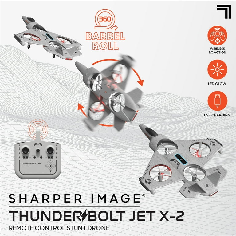 Sharper Image® Toy RC Thunderbolt Jet X-2 Stunt Drone, Gray 