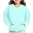 thumbnail image 4 of Girl Oversized T-Shirt Boys Girls V-Neck Sweatshirt with Pocket, Kids Long Sleeve Thin Fleece Pullover Tops for Sports Casual Cute Hoodies for Boy Light Blue 5Y, 4 of 8
