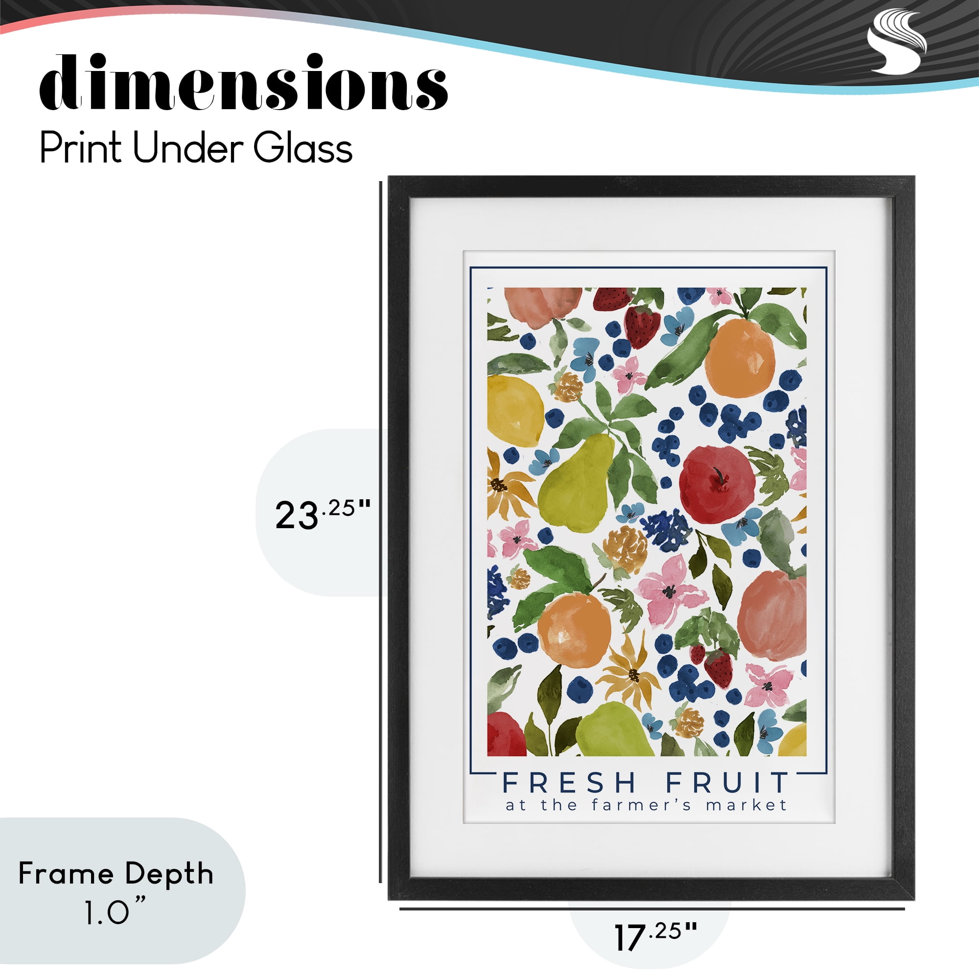 Stupell Industries Fresh Fruit Market Pattern Black Framed Print Under Glass, design by Lucille Price