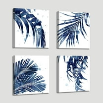 Leaf Artwork Paintings Wall Art: Palm Leaves Picture Print on Canvas for Office Bedroom (12" W x 12" H x 4 PCS, Multi-Sized)