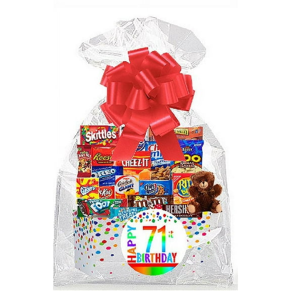 CakeSupplyShop Item#071BSG Happy 71st Birthday Rainbow Thinking Of You Cookies, Candy & More Care Package Snack Gift Box Bundle Set - Ships FAST!