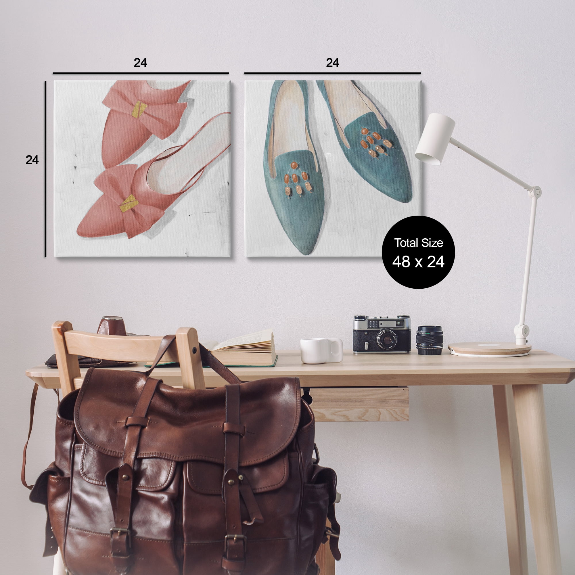Stupell Industries Pink & Blue Fashion Flats Fashion Painting Wrapped Canvas Art Print Wall Art, 24 x 24, Set of 2
