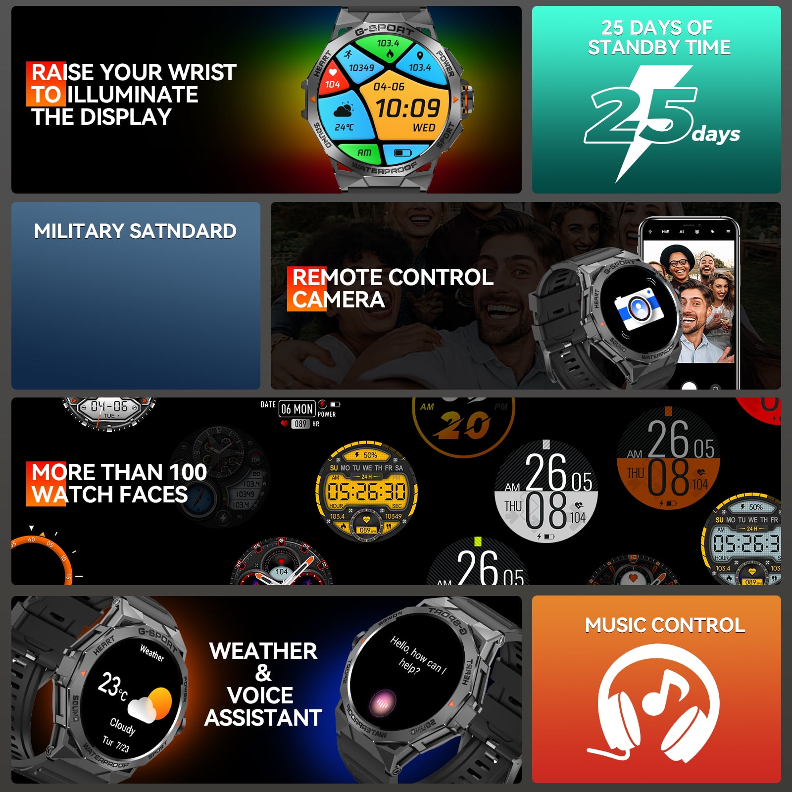 XAXRE Military Smart Watch for Men, 1.43" AMOLED Watch with AI Voice, 100+ Sports Modes Fitness Smartwatch for iOS Android Phones