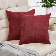Set of 2 Burgundy Pillow Covers Rustic Linen Decorative Square Throw Pillow Covers 16x16 Inch for Sofa Couch Decoration