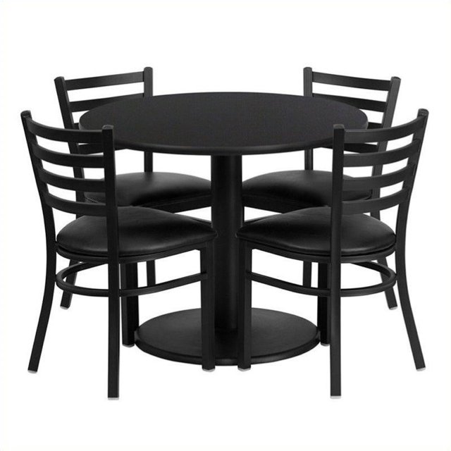 Flash Furniture 36Rd Laminate Table Set In Black Top Black Vinyl Seat