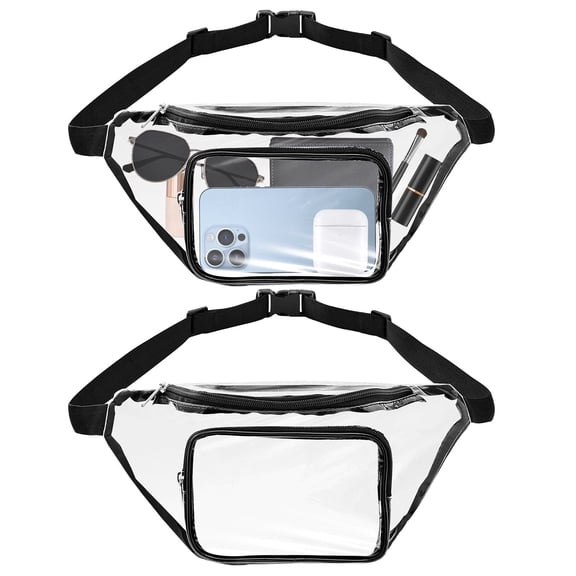 2/1pcs Waterproof Clear Fanny Packs,Stadium Approved Waist Bag,Black Belt Bag with Adjustable Strap for Concerts