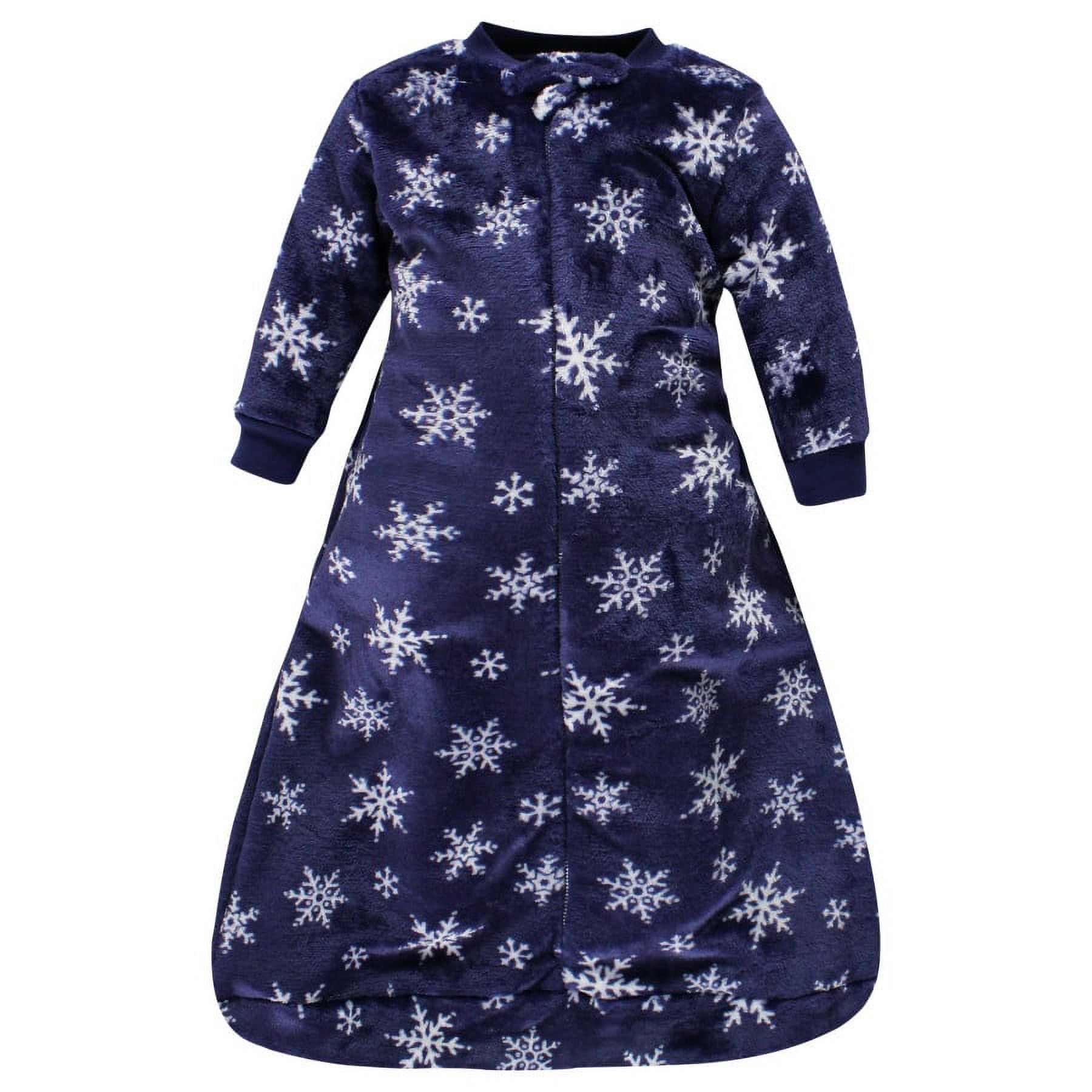 Hudson Baby Plush Long-Sleeve Sleeping Bag, Sack, Wearable Blanket, Navy Snowflake, 0-9 Months