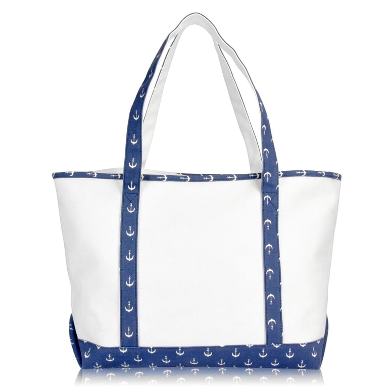 DALIX 23" Large Cotton Canvas Tote, Navy Anchor photo 2