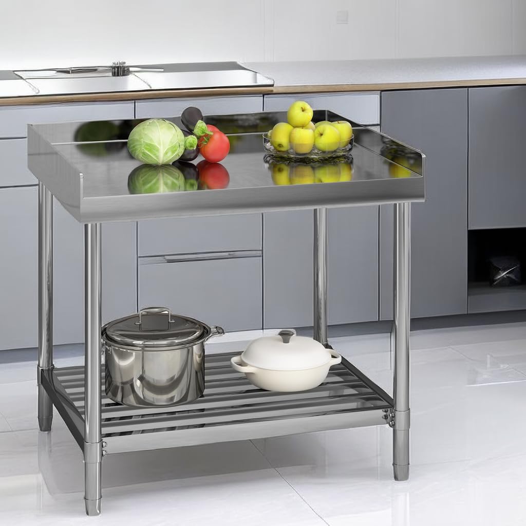 Huisuilinss Stainless Steel Table With Backsplash,Stainless Steel Prep Table For Kitchen,Commercial Prep & Work Table With Adjustable Undershelf For Restaurant Hotel Home Gardens Garages