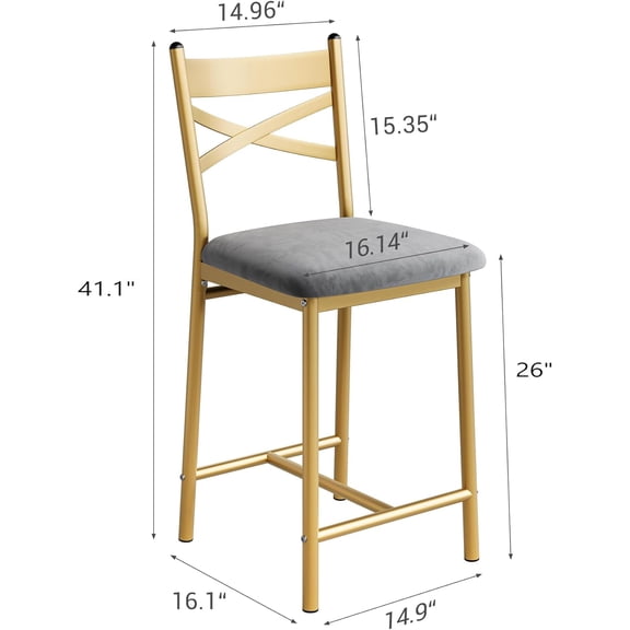 Bar Stools Set of 2, Upholstered Bar Chairs with Back, Thick Cushion, Counter Height Barstools for Kitchen Island Apartment Counter Bar (2)