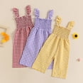 thumbnail image 4 of HWJAD Toddler Baby Girls Ruffle Sleeveless Smocked Romper One Piece Gingham Jumpsuit Summer Outfits Clothes, 4 of 5