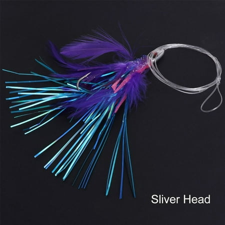 Swim Artificial Soft Silicone Portable Tied up Saltwater Octopus Bait long tail Squid Skirt Feather Lure String hook SLIVER HEAD
