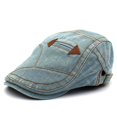 thumbnail image 1 of Gorra plana de mezclilla desgastada con doble flecha, boina para hombre y mujer, sombrero para el sol desgastado en azul claro, 1 of 3