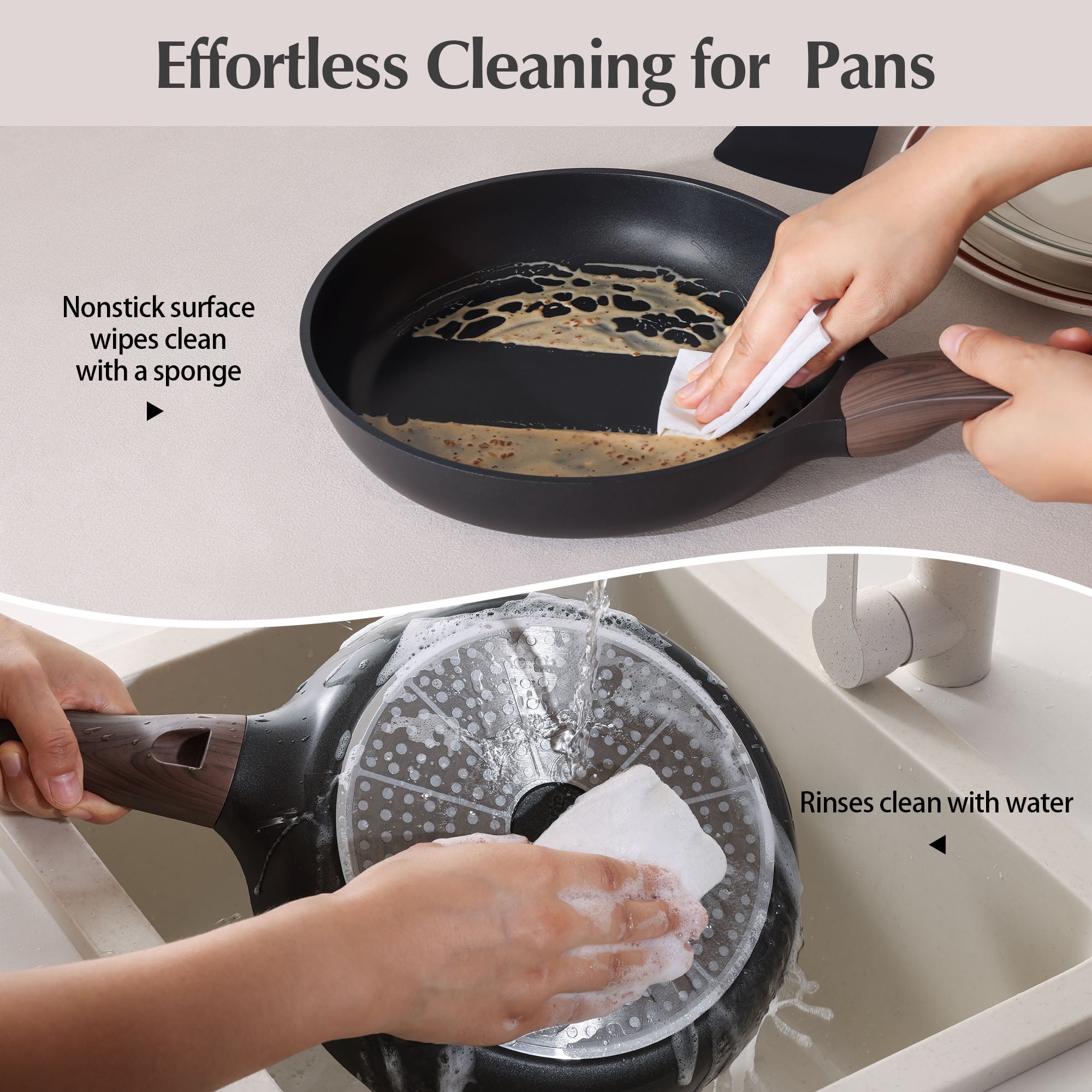 SENSARTE 13-Piece Nonstick Pots and Pans Set, Black Healthy Cookware Set, Kitchen Cooking Sets with Stay-Cool Handles, Induction Compatible, Stackable